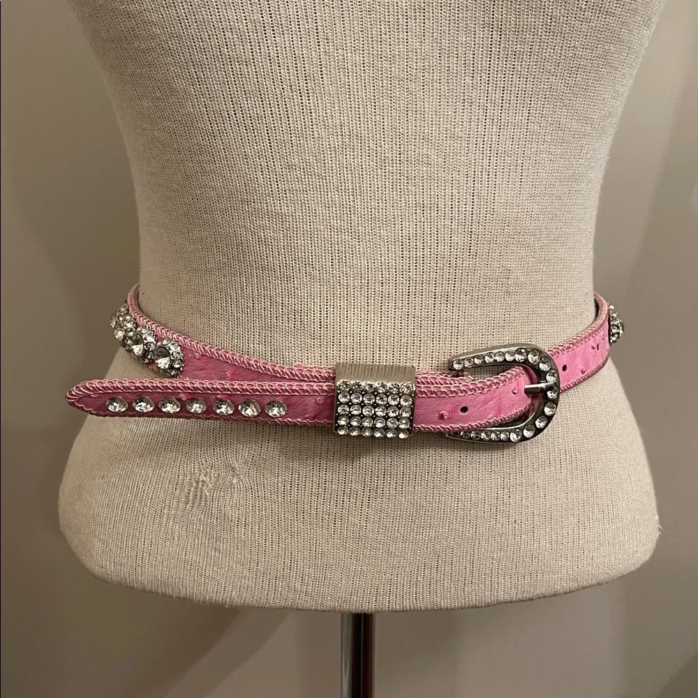 SHYANNE GIRL'S OSTRICH PRINT RHINESTONE BELT Pink Rhinestone Studded Belt